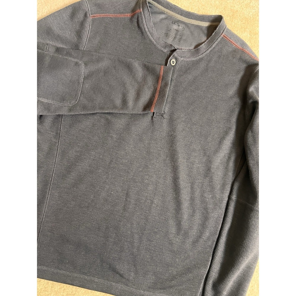 LL Bean Signature Shirt 1/4 Mens Large Waffle Thick Knit Henley Long Sleeve - Picture 1 of 5